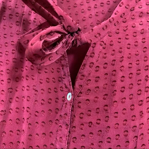 Anthropologie Meadow Rue Silk Burgundy Swiss Dot Tie Neck Blouse - Picture 5 of 9
